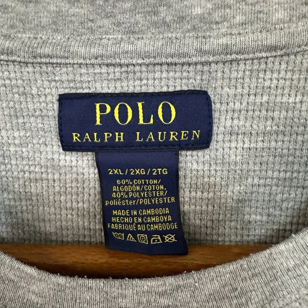 Polo Ralph Lauren Mens Waffle Knit Thermal Shirt‎ 2XL Heather Gray Logo Pullover
